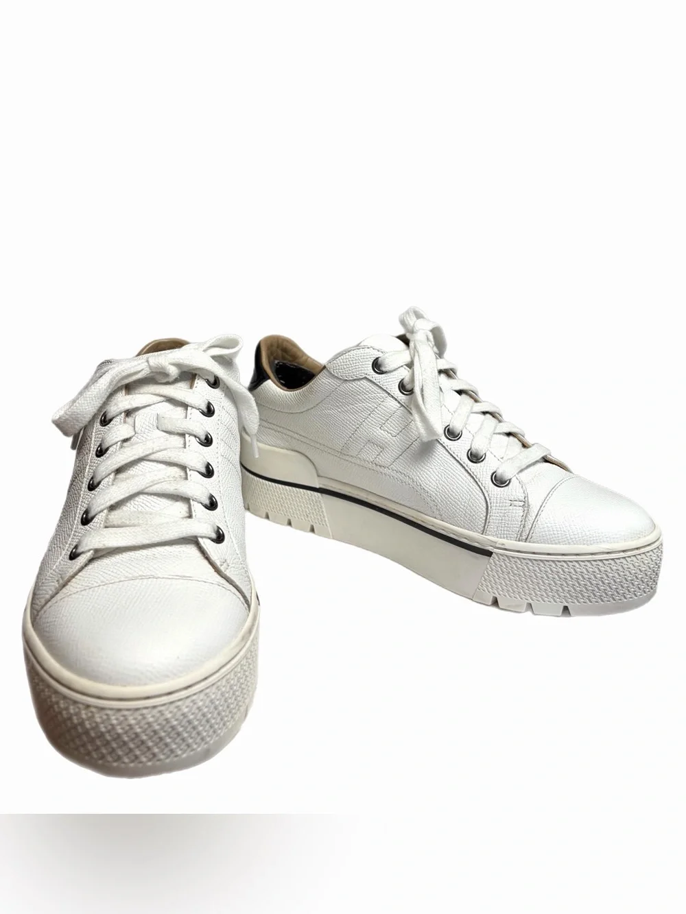 Hermes Voltage Leather Platform H sneakers, wht/blk, H embossed sole, 36(larger)